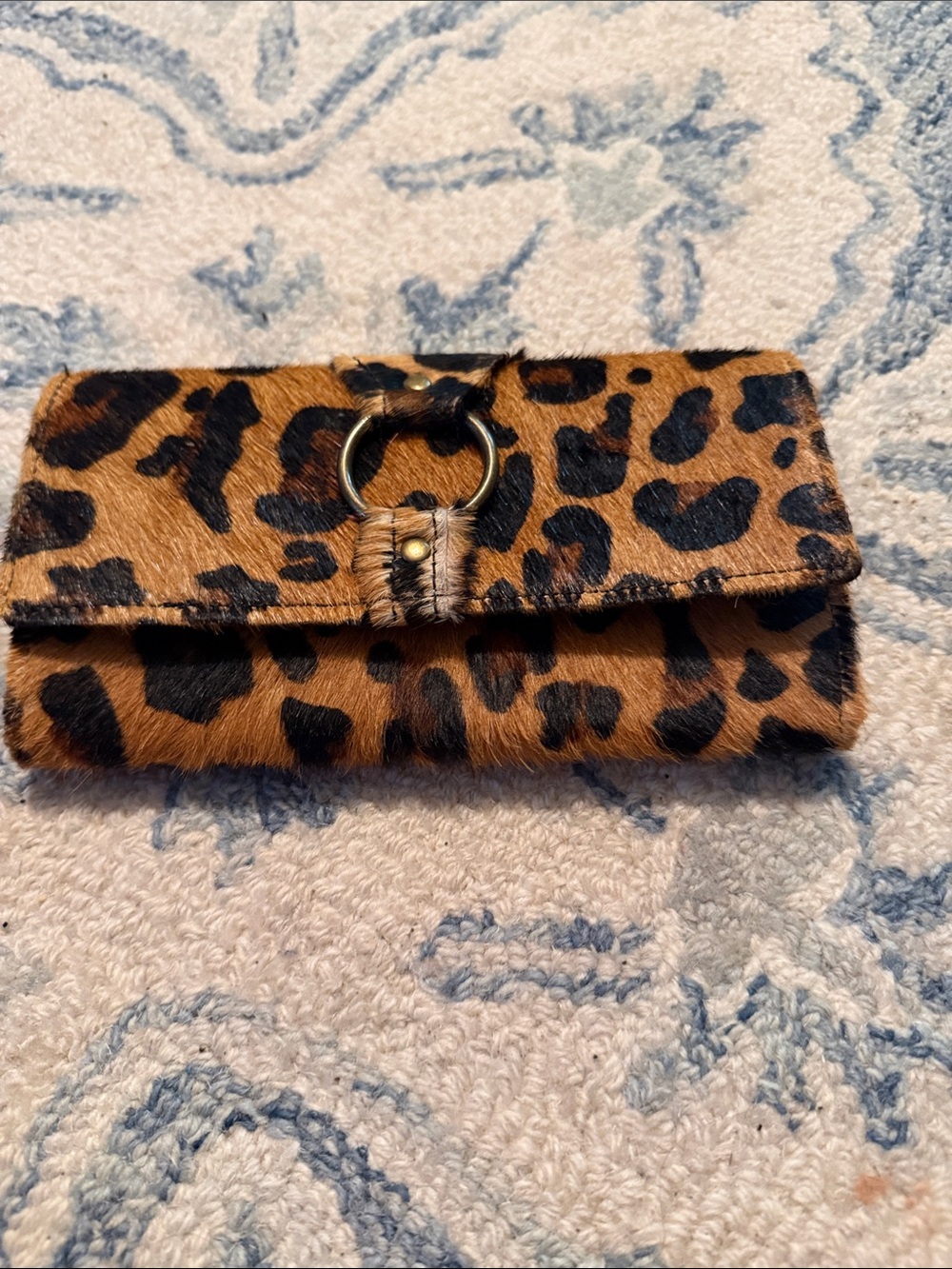 Leopard Print Foldover Clutch Wallet - Brown